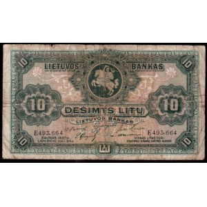 Lithuania 10 Litu 1927 Banknote Kaunas 24.11.1927 № E493664...