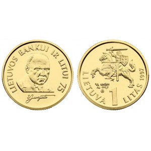 Lithuania 1 Litas 1997 75th Anniversary - Bank of Lithuania. Averse: National arms above value...