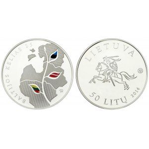Lithuania 50 Litų 2014 Lithuania's road to independence 25th Anniversary. Averse: Vytis left...