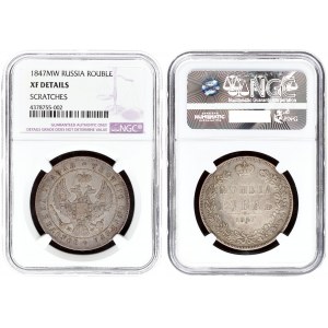 Russia 1 Rouble 1847 MW Warsaw. Nicholas I (1826-1855). Averse: Crowned double...