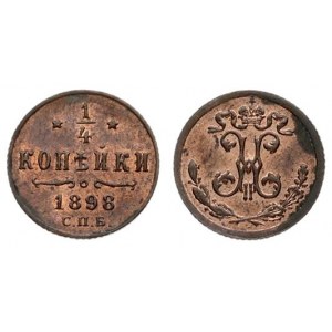 Russia 1/4 Kopeck 1898 СПБ St. Petersburg. Nicholas II (1894-1917). Averse...
