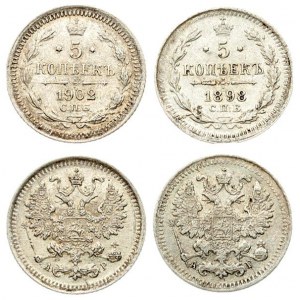 Russia 5 Kopecks 1898 СПБ-АГ & 1902 СПБ-АР St. Petersburg. Nicholas II (1894-1917). Averse...