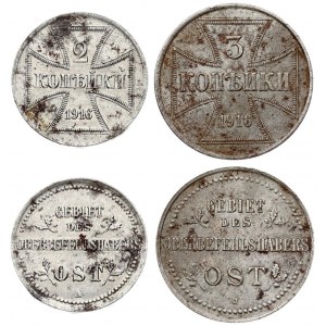 Russia 2 & 3 Kopecks 1916 A; J. German occupation. Nicholas II (1894-1917). Averse: Inscription...