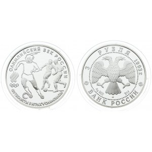 Russia 3 Roubles 1993 Averse: Double-headed eagle. Reverse: Soccer. Silver. Y 351...