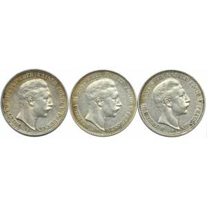 Niemcy, Prusy, Wilhelm II, lot trzech monet 2 marki 1902, 1904, 1905 A, Berlin