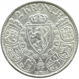 Norwegia, Haakon VII, 2 korony 1908, rzadkie