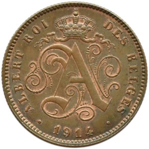 Belgia, Albert I (1910-1934), 2 centimes 1914, Bruksela