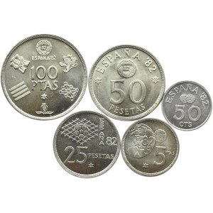 Spain, 1982 World Cup, lot of 5 coins, proof
