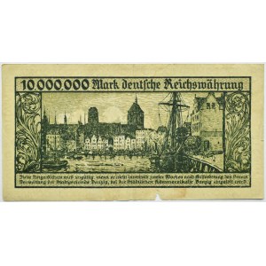 Wolne Miasto Gdańsk, 10 milionów marek 1923, seria A, nieodwrócony napis