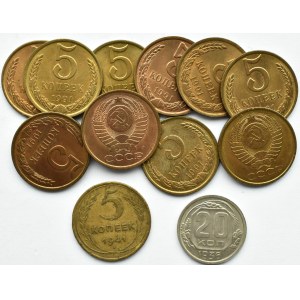 Rosja Radziecka, ZSRR, lot monet 1938-1991, 12 sztuk