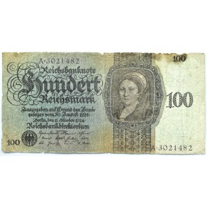 Deutschland, Weimarer Republik, 100 Mark 1924, Serie A/F, selten