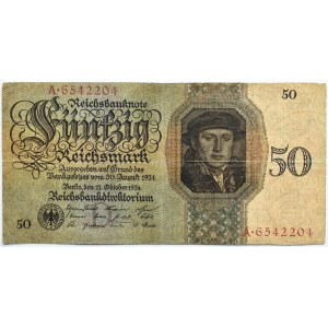 Niemcy, Republika Weimarska, 50 marek 1924, seria A/D, rzadkie