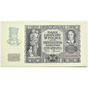 Polska, Generalna Gubernia, 20 złotych 1940, Kraków, seria G, UNC