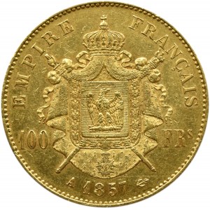 Francja, Napoleon III, 100 franków 1857 A, Paryż