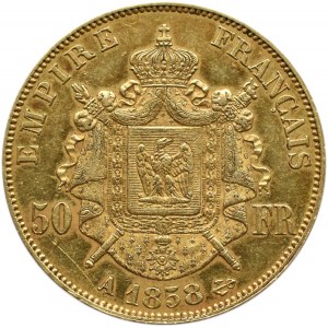 Francja, Napoleon III, 50 franków 1858 A, Paryż