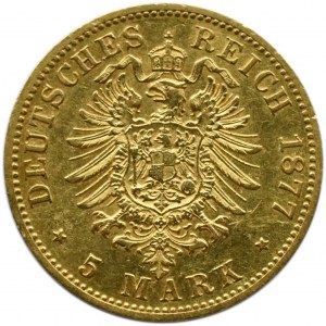 Niemcy, Prusy, Wilhelm I, 5 marek 1877 B, Hannover, rzadkie