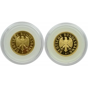 Niemcy, RFN, 2 x 1 marka 2001 A/D, złoto, Berlin/Monachium