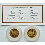 Niemcy, RFN, 2 x 1 marka 2001 A/D, złoto, Berlin/Monachium