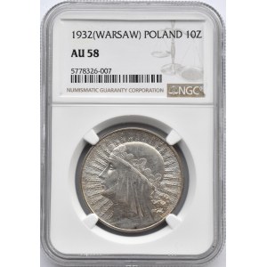 Polska, II RP, Głowa kobiety, 10 złotych 1932, NGC AU58, Warszawa