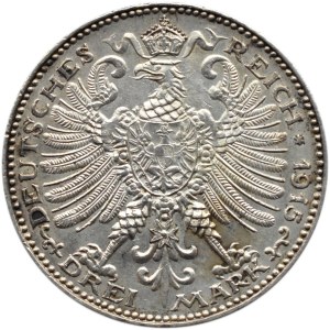 Niemcy, Saksonia-Weimar-Eisenach, 3 marki 1915, piękne!