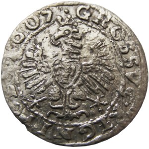 Zygmunt III Waza, grosz 1607 korona, herb Lewart, Kraków
