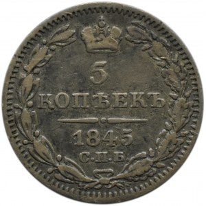 Rosja, Mikołaj I, 5 kopiejek 1845 KB, Petersburg