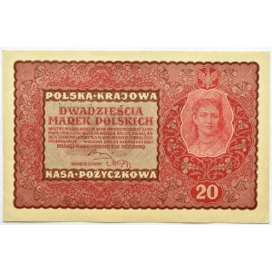 Polska, II RP, 20 marek 1919, II seria EK niski numer 001...