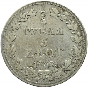 Mikołaj I, 3/4 rubla/5 złotych 1838 MW, Warszawa