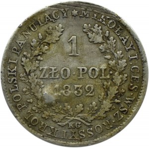 Mikołaj I, 1 złoty 1832 K.G., Warszawa, mała głowa cara