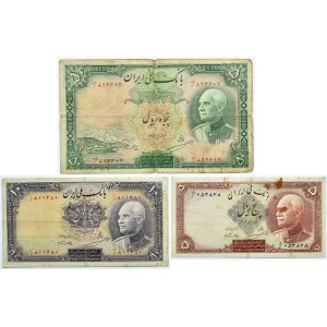 Iran, lot 3 banknotów 5,10,50 riali 1938