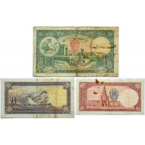 Iran, lot 3 banknotów 5,10,50 riali 1938
