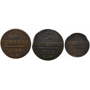 Russland, Paul I., Lot von 3 Kupfermünzen, Ekaterinburg/Suzun