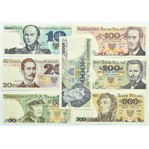 Polska, PRL, lot 7 banknotów 10-1000 złotych, UNC