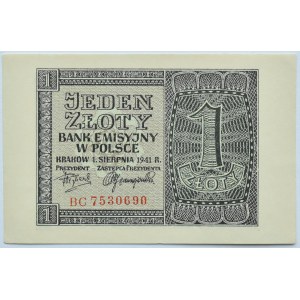 Polska, Generalna Gubernia, 1 złoty 1941, seria BC, Kraków, UNC