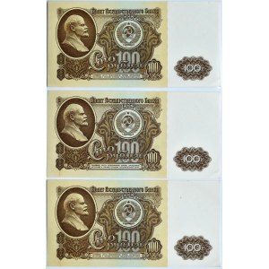 Rosja, Lenin, 100 rubli 1961, seria B Cz, lot 3 kolejnych numerów
