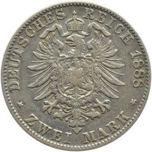 Niemcy, Badenia, Fryderyk, 2 marki 1888 G, Karlsruhe