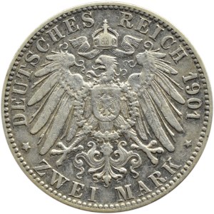 Niemcy, Badenia, Fryderyk, 2 marki 1901 G, Karlsruhe