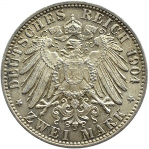 Niemcy, Brema, 2 marki 1904 J, Hamburg, piękne i rzadkie