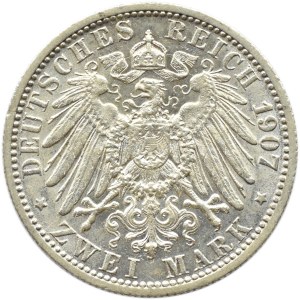 Niemcy, Wirtembergia, Wilhelm II, 2 marki 1907 F, Stuttgart