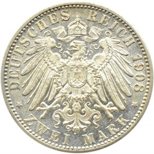 Niemcy, Wirtembergia, Wilhelm II, 2 marki 1908 F, Stuttgart