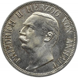 Niemcy, Anhalt, Friedrich II, 3 marki 1909 A, Berlin, PIĘKNE!