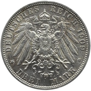Niemcy, Anhalt, Friedrich II, 3 marki 1909 A, Berlin, PIĘKNE!