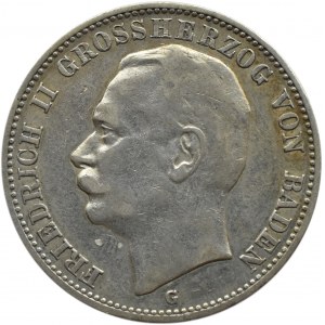 Niemcy, Badenia, Fryderyk II, 3 marki 1910 G, Karlsruhe