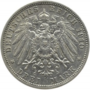 Niemcy, Badenia, Fryderyk II, 3 marki 1910 G, Karlsruhe