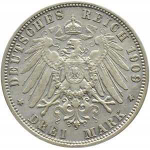 Niemcy, Bawaria, Otto, 3 marki 1909 D, Monachium