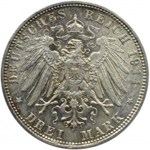 Niemcy, Bawaria, Luitpold 3 marki 1911 D, Monachium