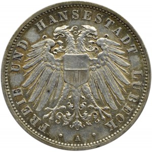 Niemcy, Lubeka, 3 marki 1913 A, Berlin, UNC, rzadkie