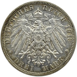 Niemcy, Lubeka, 3 marki 1913 A, Berlin, UNC, rzadkie