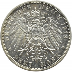 Niemcy, Prusy, Wilhelm II, 3 marki 1912 A, Berlin, UNC