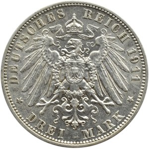 Niemcy, Saksonia, Fryderyk August, 3 marki 1911 E, Muldenhütten